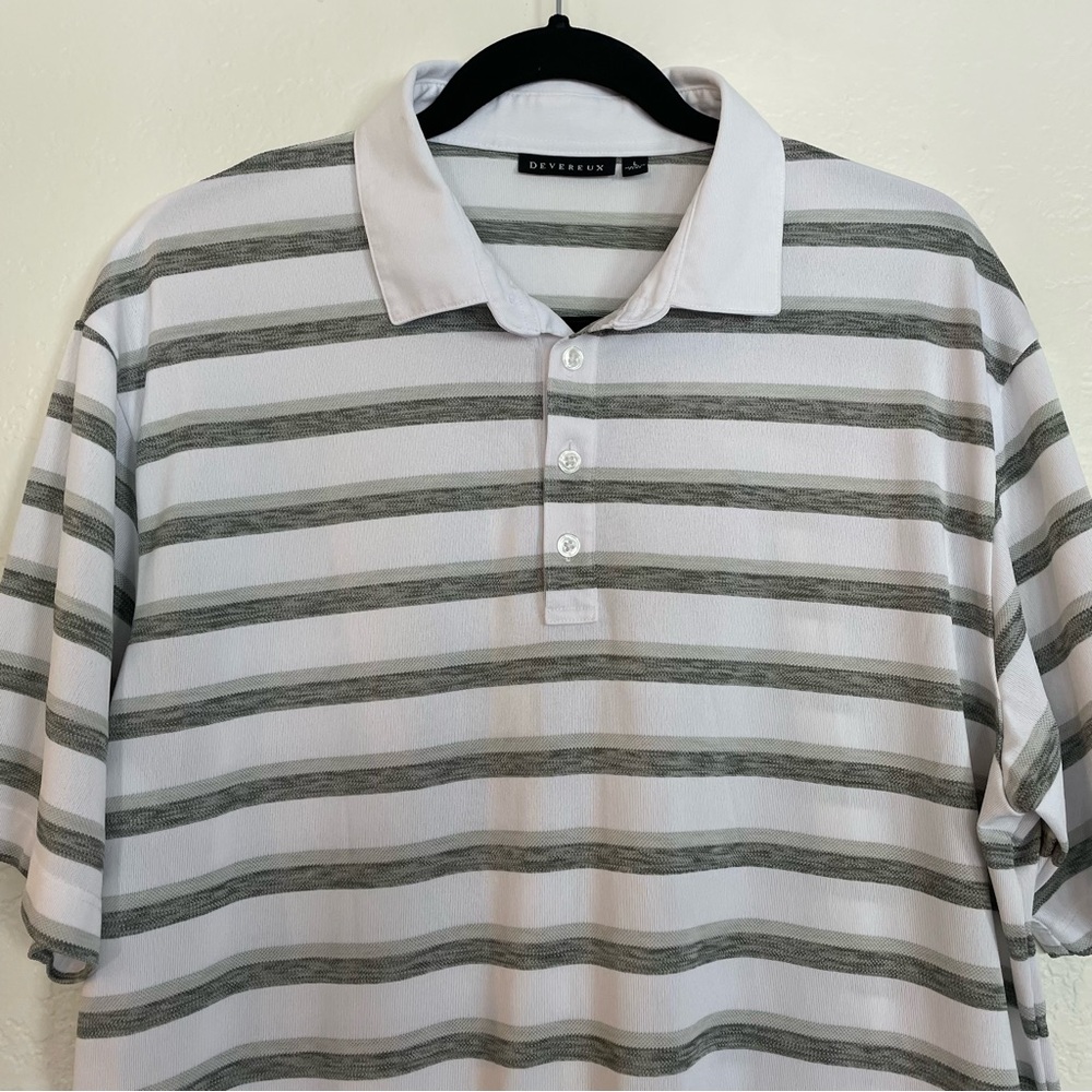 Devereux White with Grey Stripes Golf Polo L